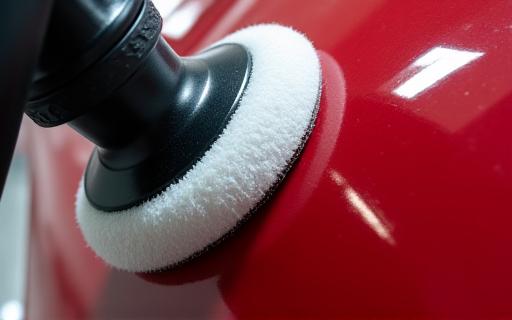 광택 작업이 진행 중인 자동차 도장면